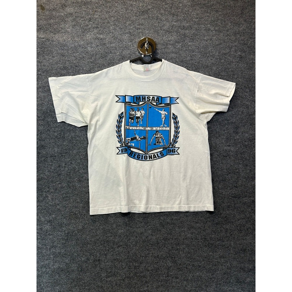 Vintage‎ 1996 MHSAA Track & Field Regionals T-Shirt Mens White Single Stitch